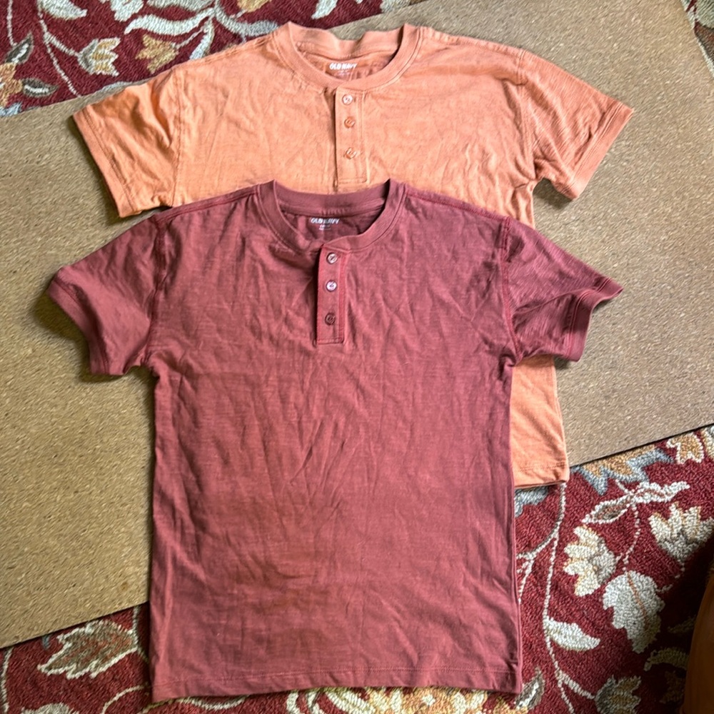 2 Old Navy Boy’s Large 10 - 12 Henley Jersey Shirt Top Crewneck Short Sleeve New